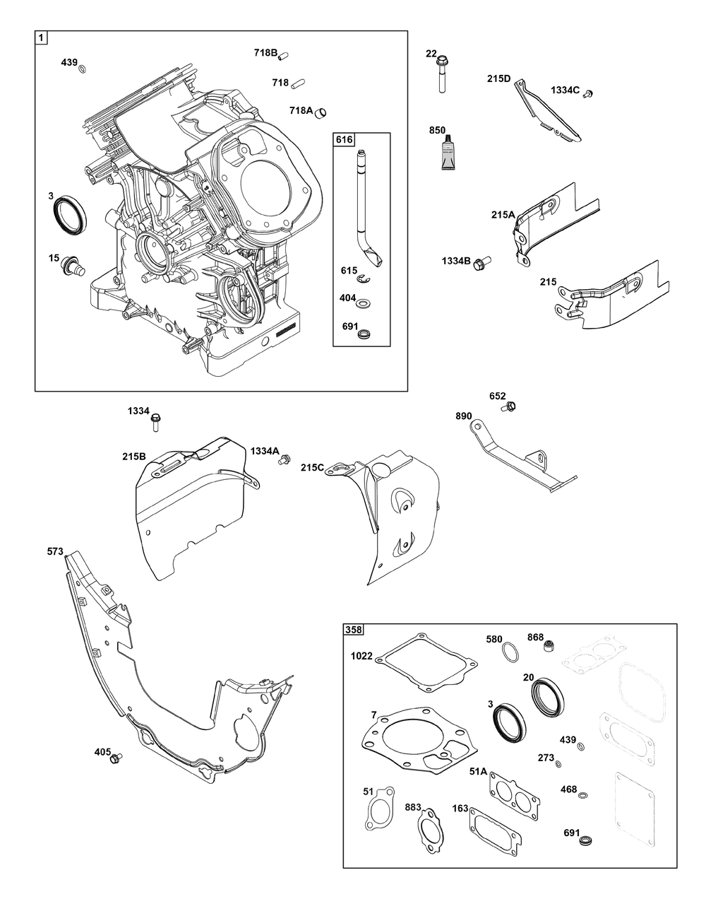 Cylinder Group Diagram and Parts List for 542477-2229-J1 400000 - 699999 Briggs and Stratton Engine